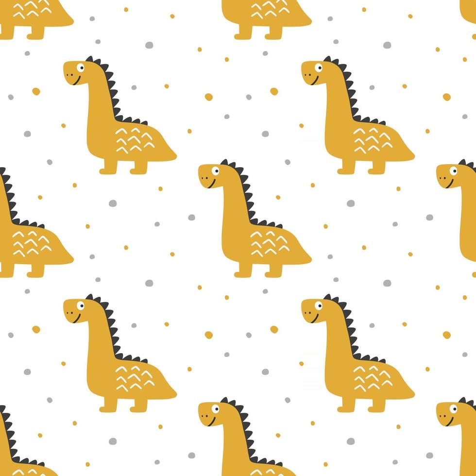 Cute yellow dinosaur seamless pattern vector