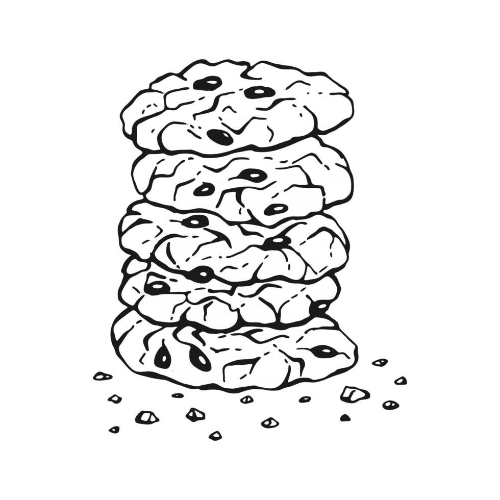 Round oatmeal cookies. Homemade biscuits. Hand drawn illustration. vector