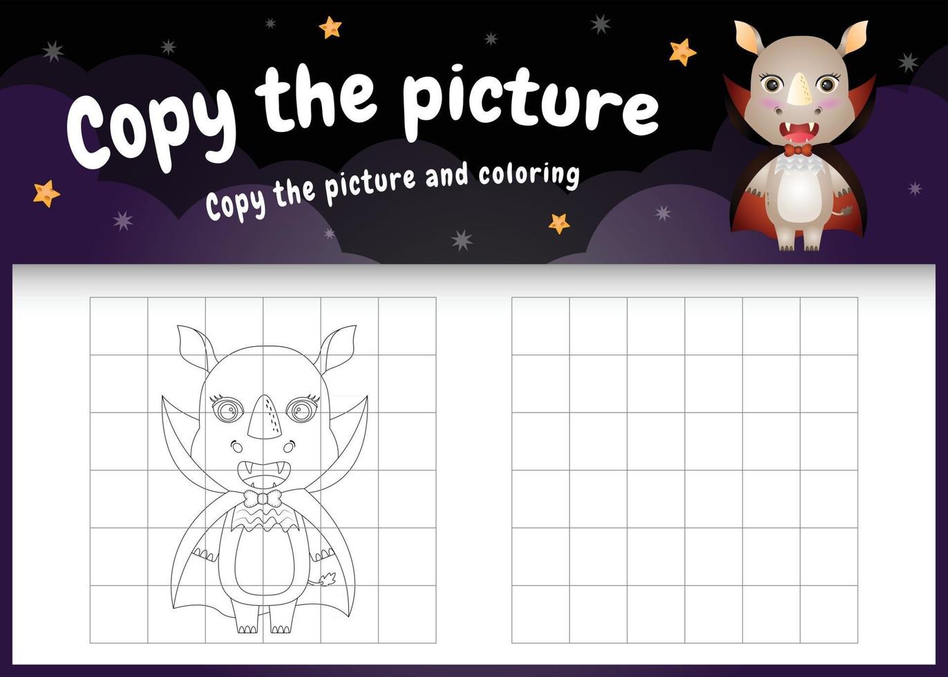 copy the picture kids game and coloring page with a cute rhino vector