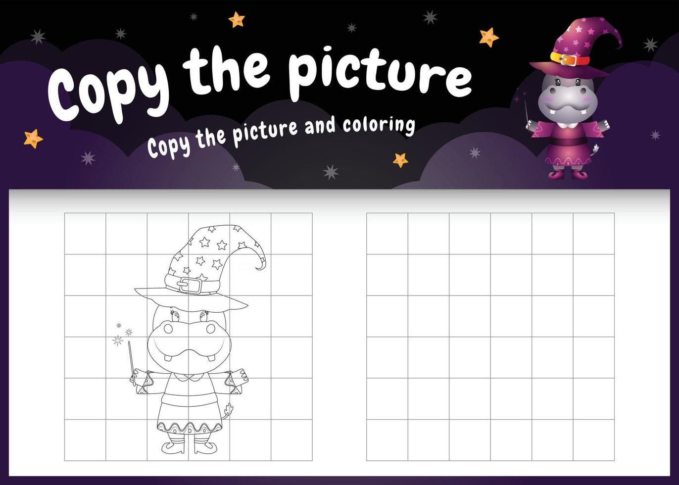 copy the picture kids game and coloring page with a cute hippo vector