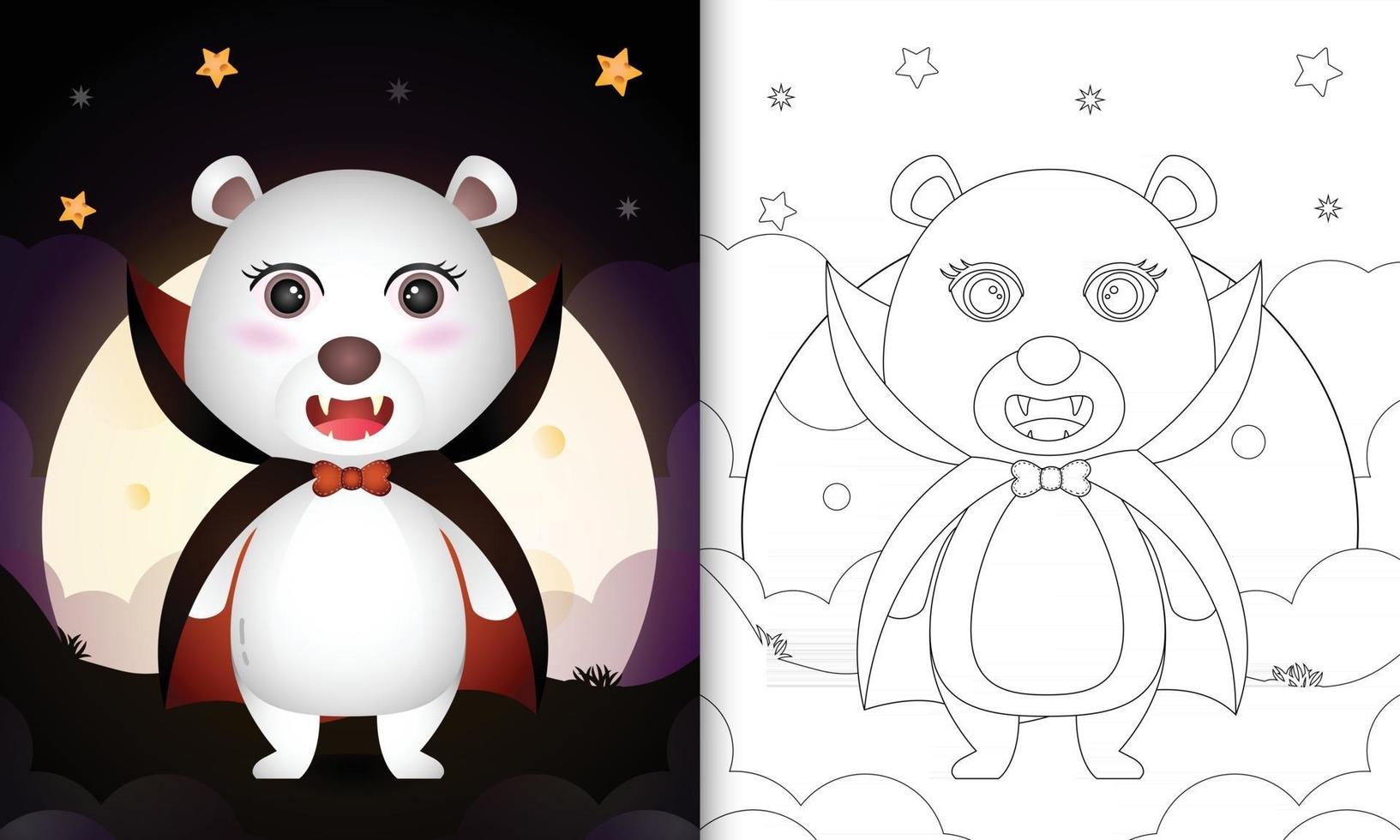 coloring book with a cute polar bear using costume dracula halloween vector