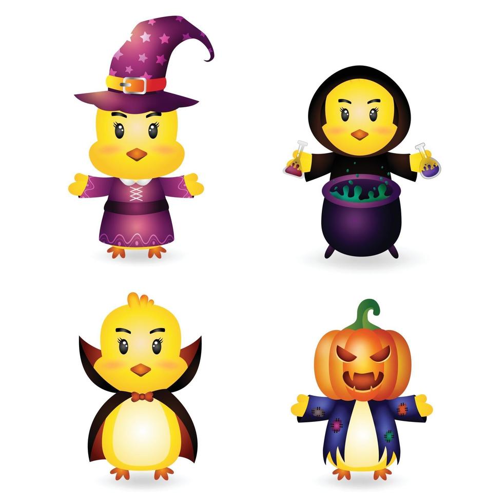 cute chick with costume halloween character collection vector