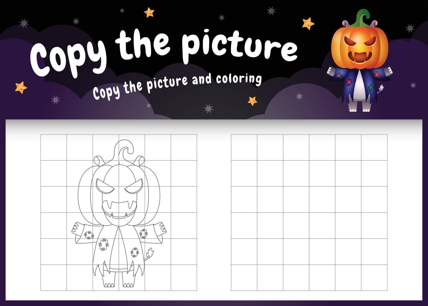 Copie la imagen del juego para niños y la página para colorear con un lindo hipopótamo vector