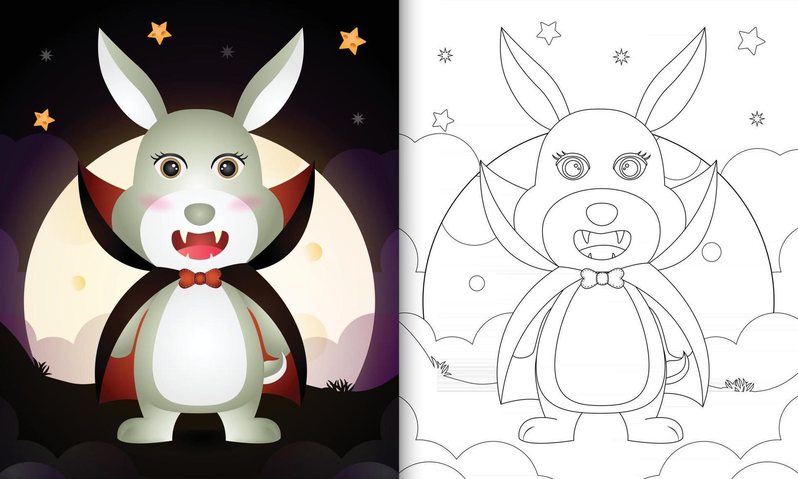 coloring book with a cute rabbit using costume dracula halloween vector