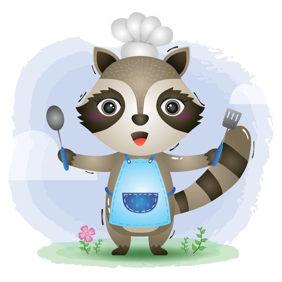 a cute little raccoon chef vector