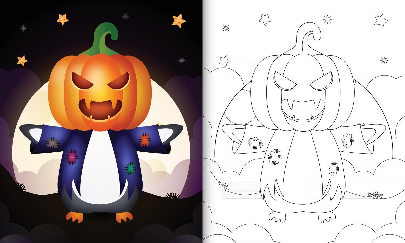 coloring book with a cute penguin using costume scarecrow halloween vector