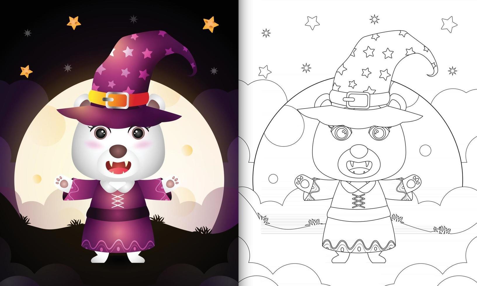 coloring book with a cute polar bear using costume witch halloween vector