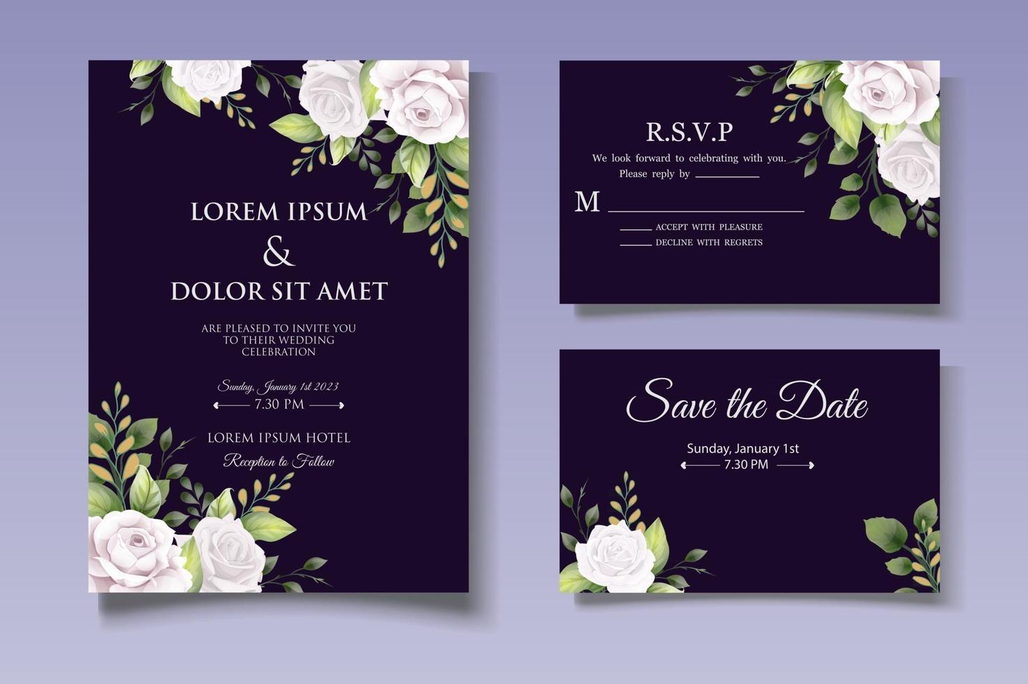 elegante plantilla de tarjeta de invitación de boda floral vector