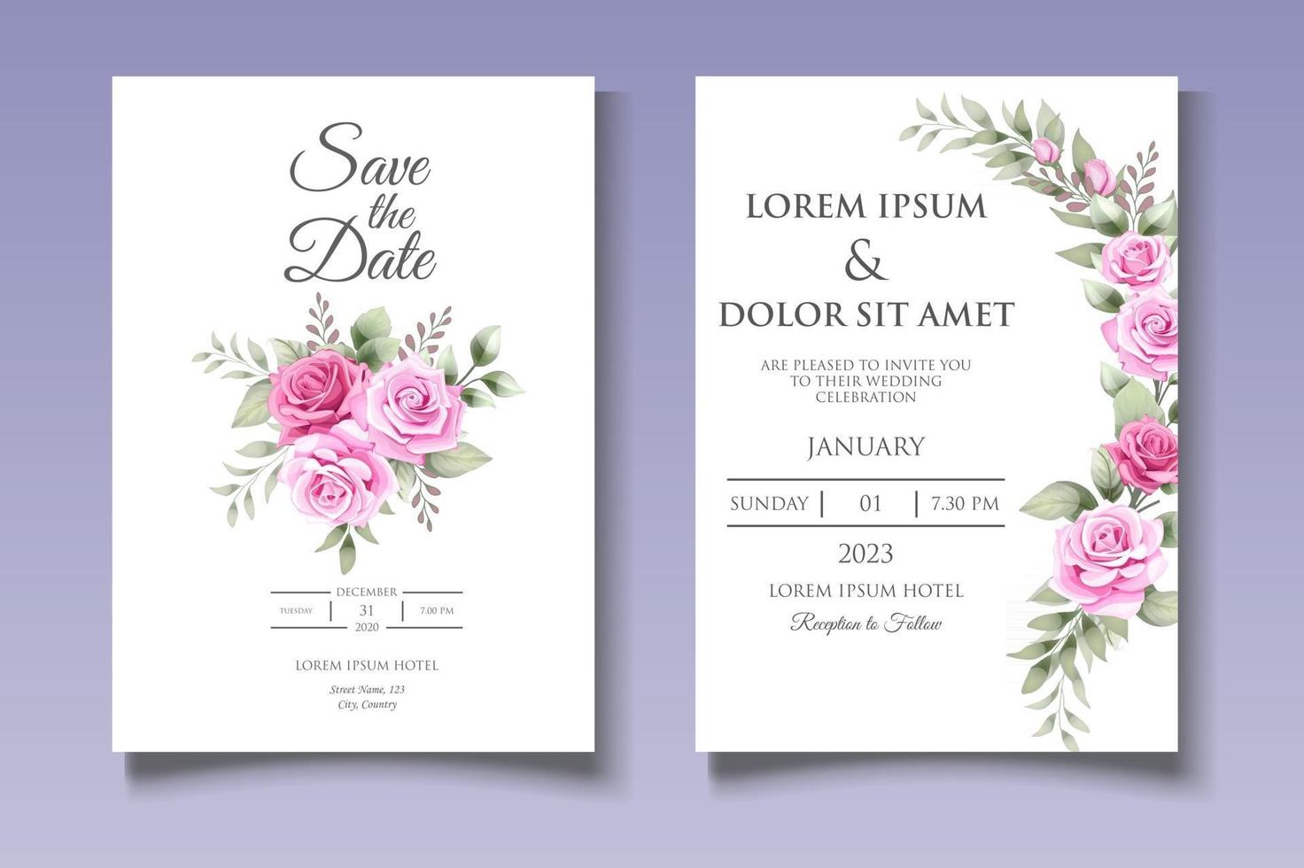 Elegant floral wedding invitation card template vector