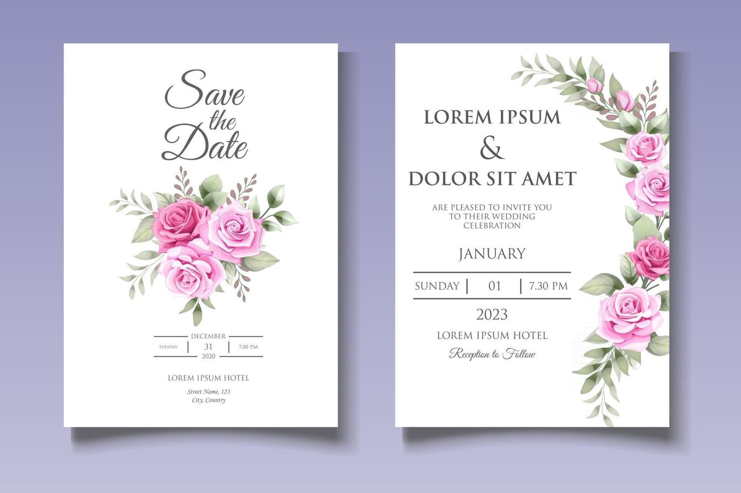 elegante plantilla de tarjeta de invitación de boda floral vector