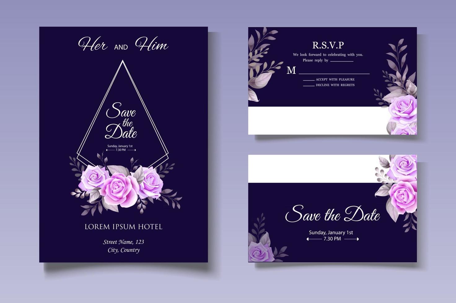 elegante plantilla de tarjeta de invitación de boda floral vector