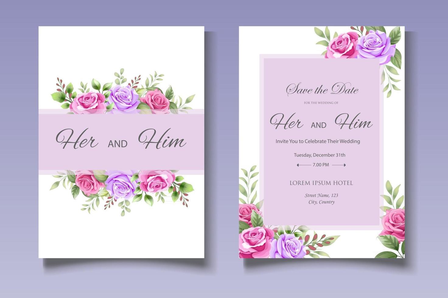 elegante plantilla de tarjeta de invitación de boda floral vector