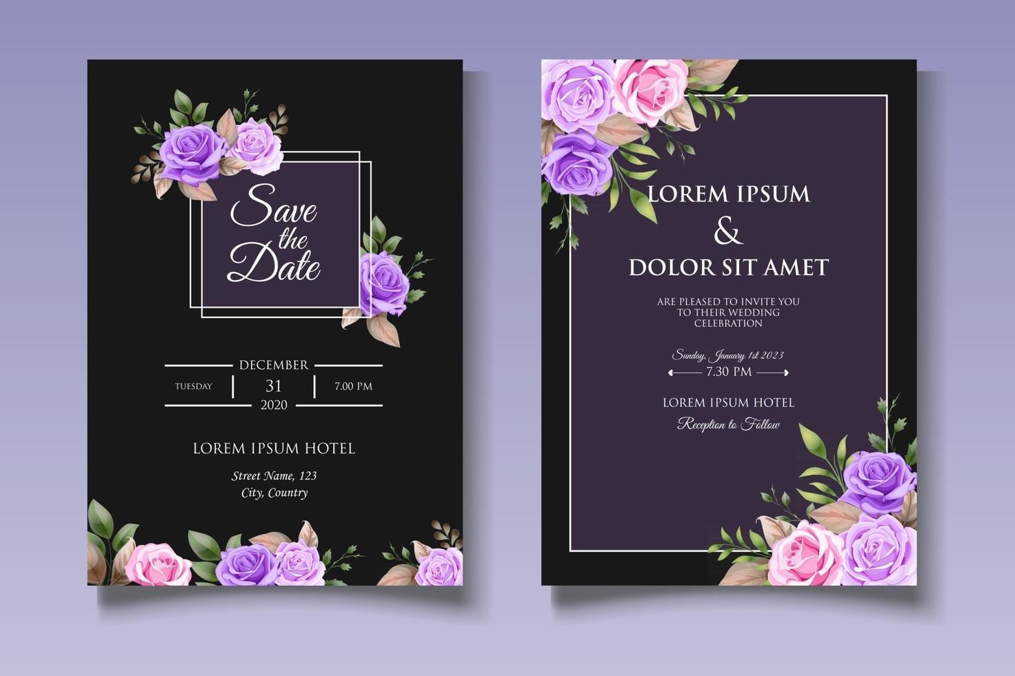 elegante plantilla de tarjeta de invitación de boda floral vector