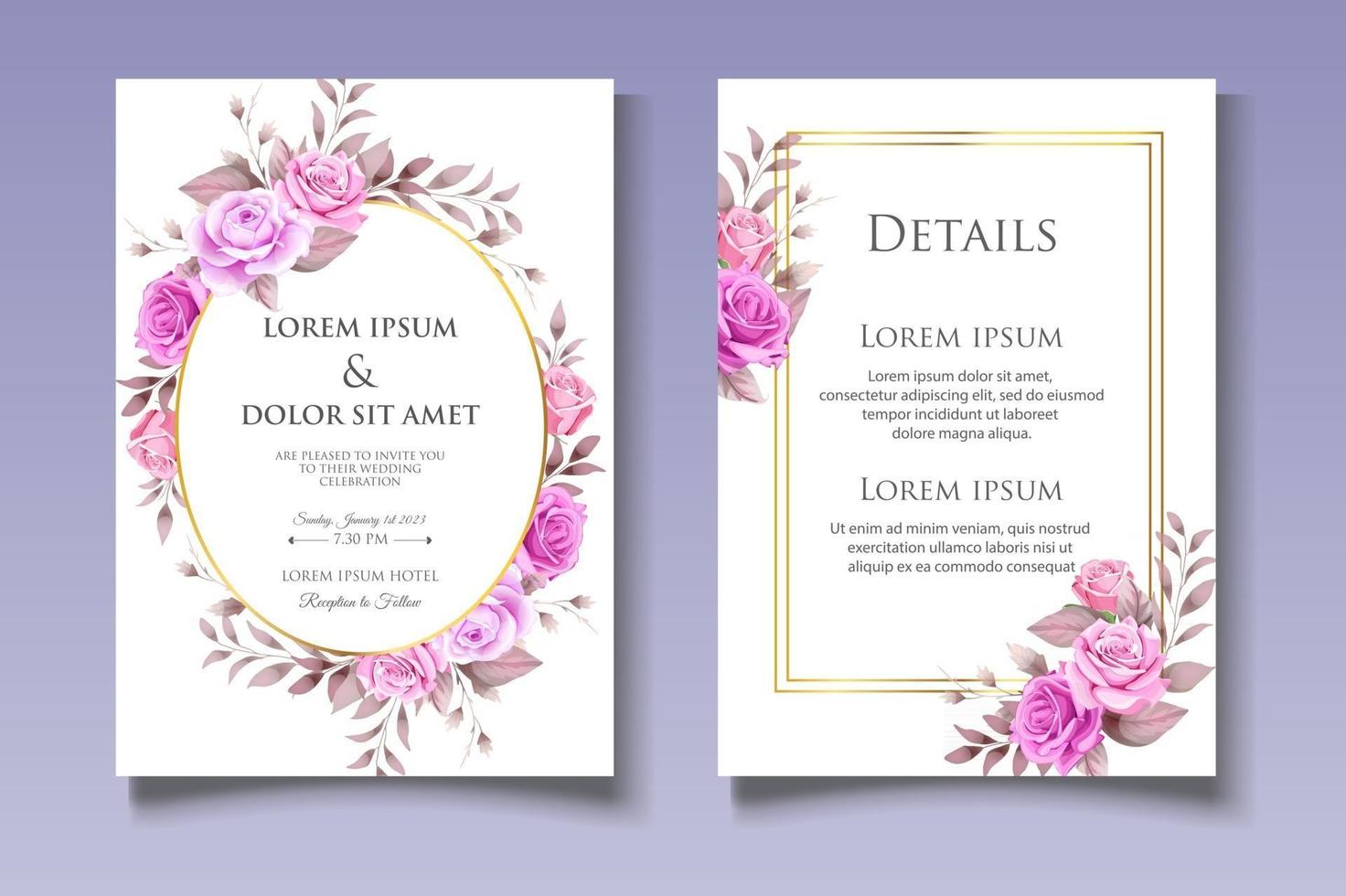 elegante plantilla de tarjeta de invitación de boda floral vector