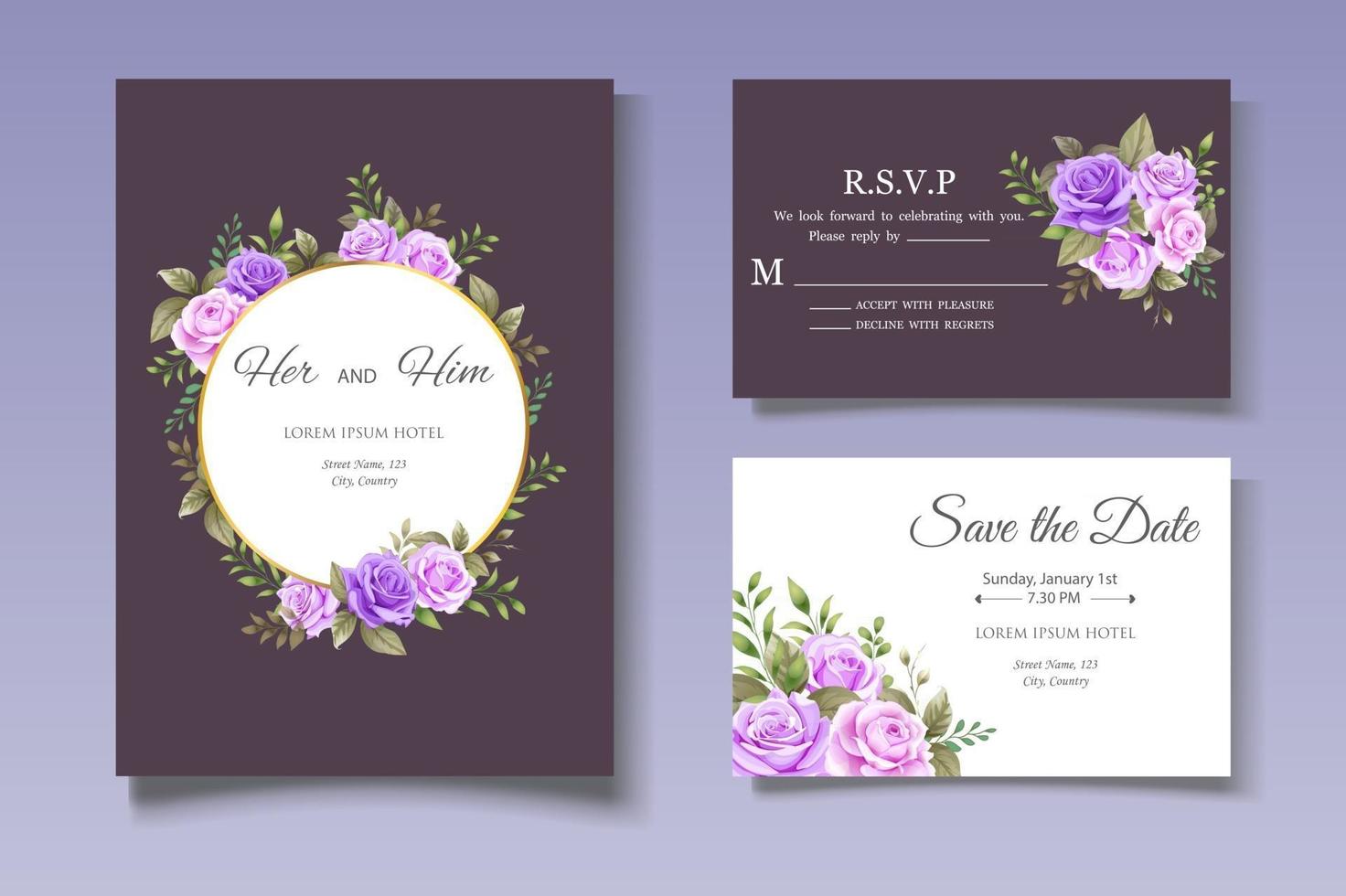 elegante plantilla de tarjeta de invitación de boda floral vector