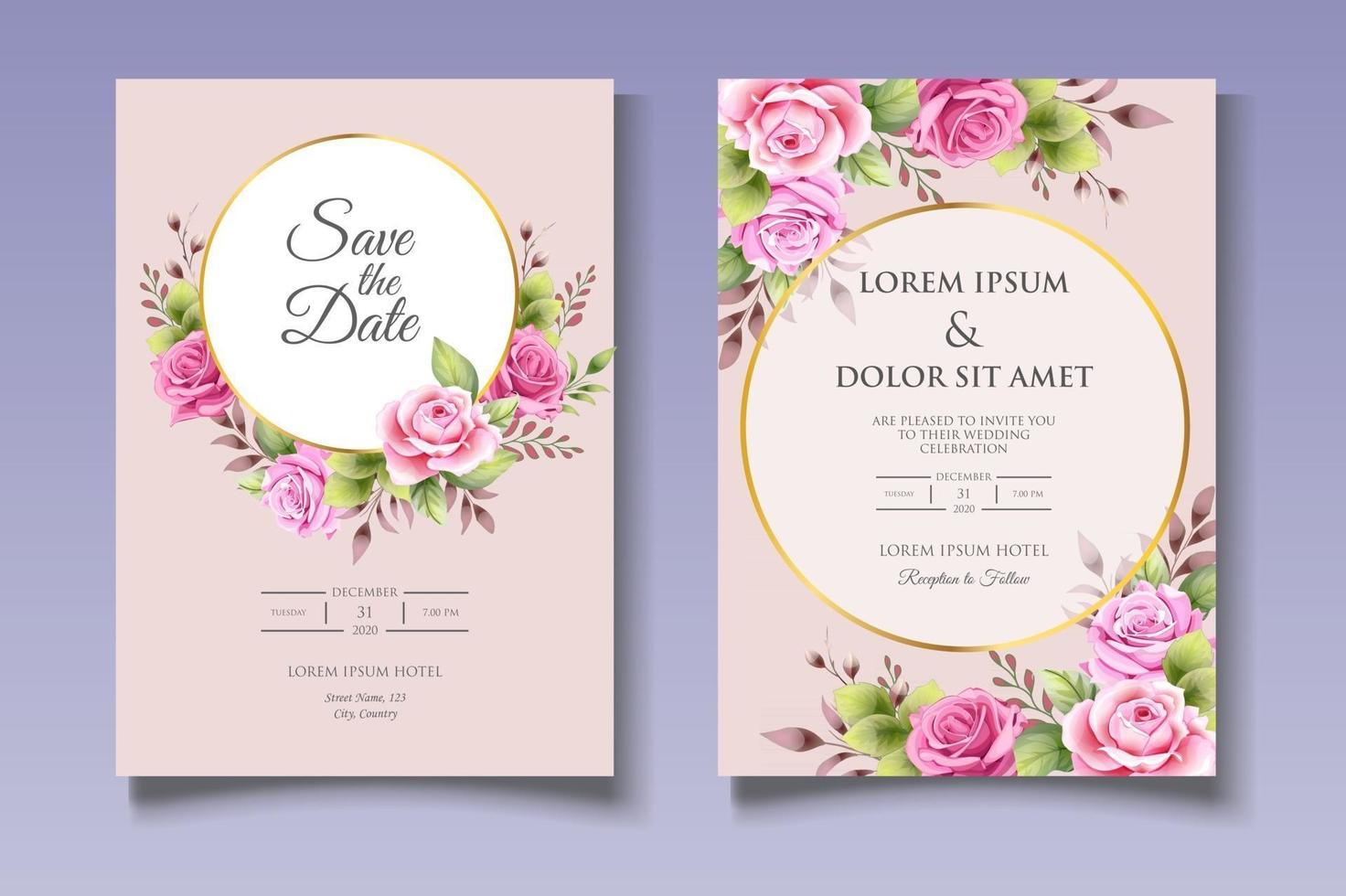 Elegant floral wedding invitation card template vector