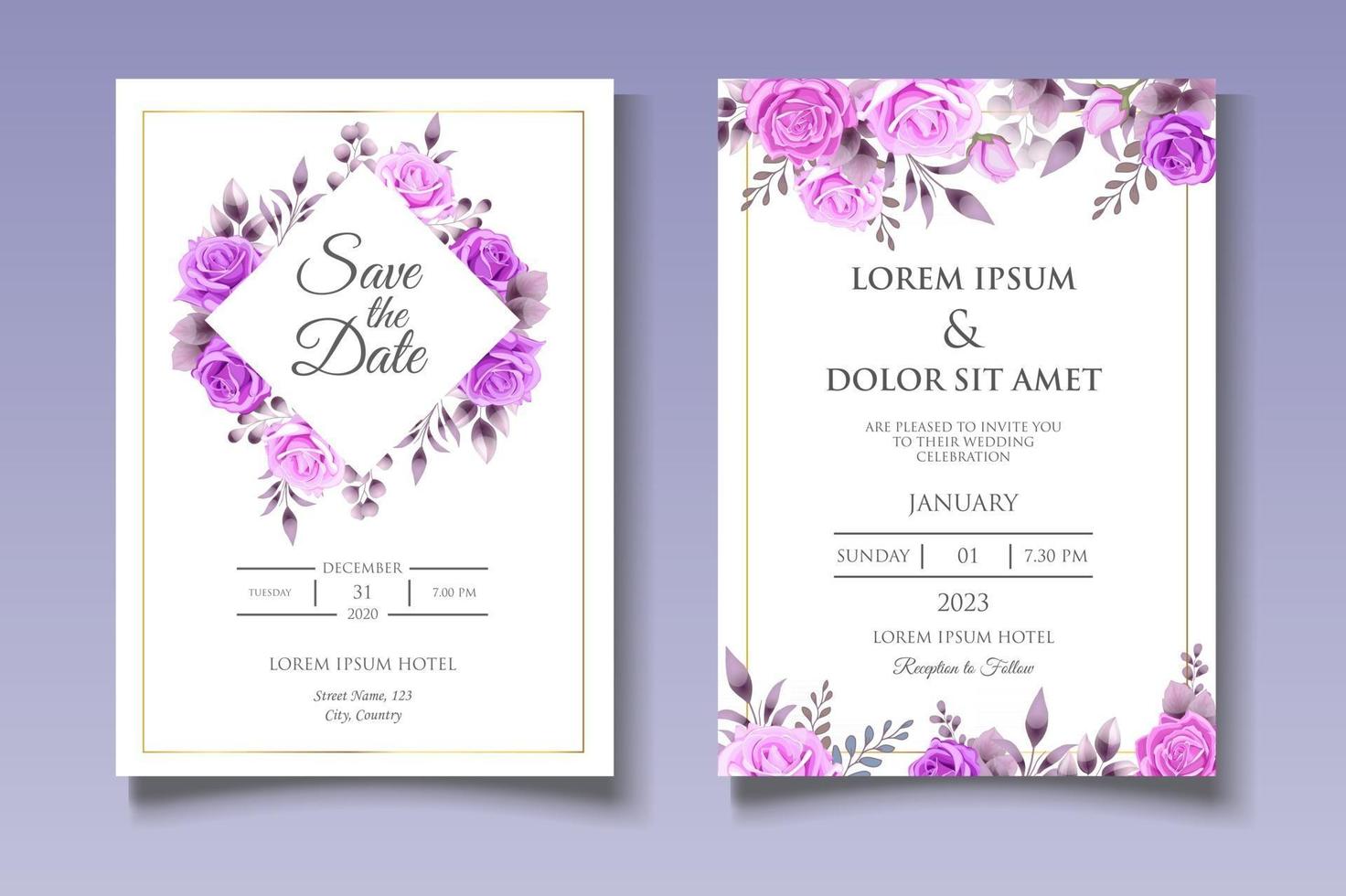 Elegant floral wedding invitation card template vector