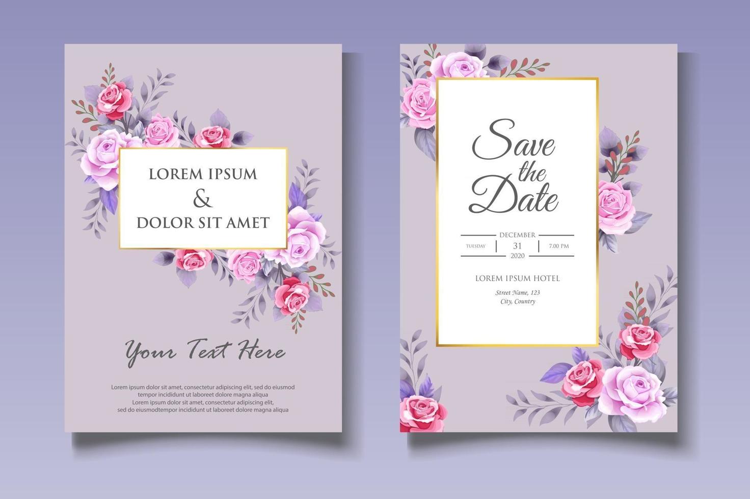 elegante plantilla de tarjeta de invitación de boda floral vector