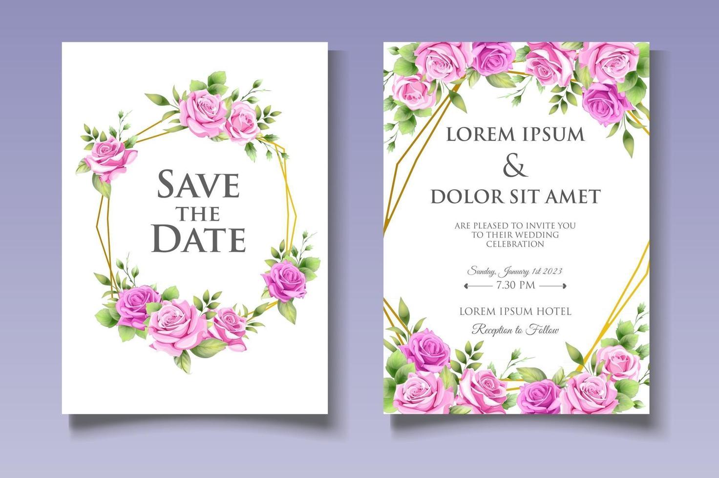 elegante plantilla de tarjeta de invitación de boda floral vector