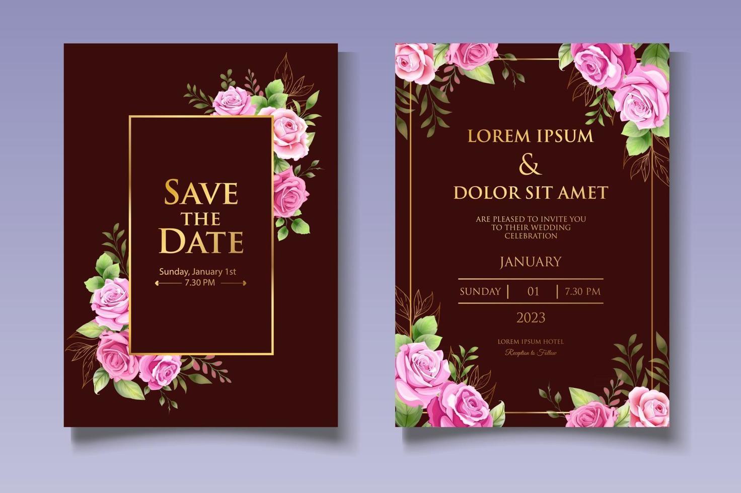 elegante plantilla de tarjeta de invitación de boda floral vector