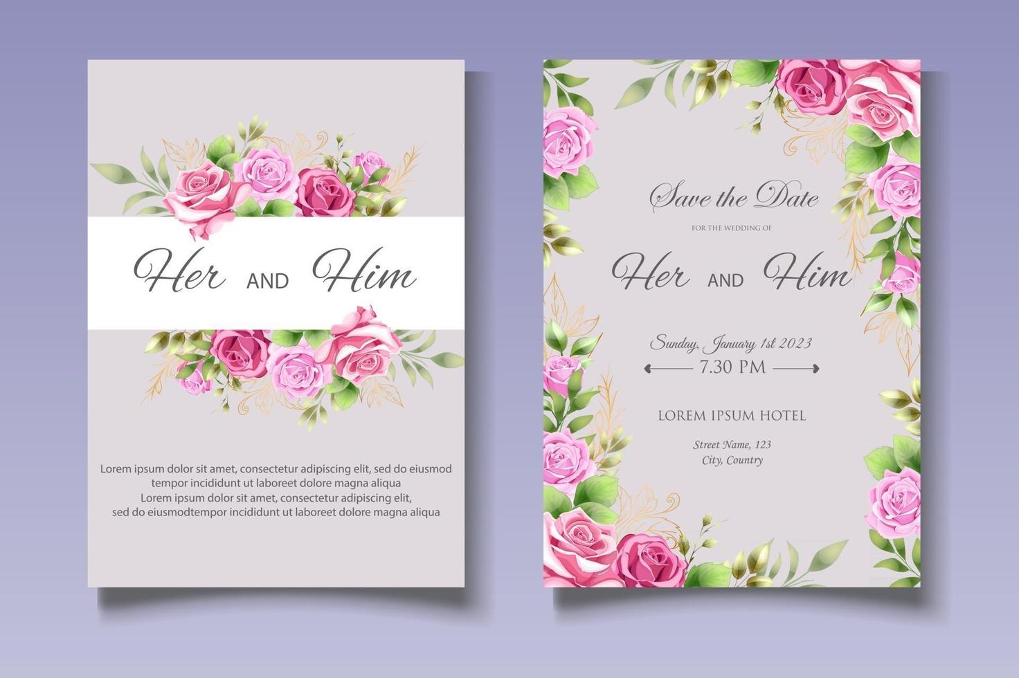 Elegant floral wedding invitation card template vector