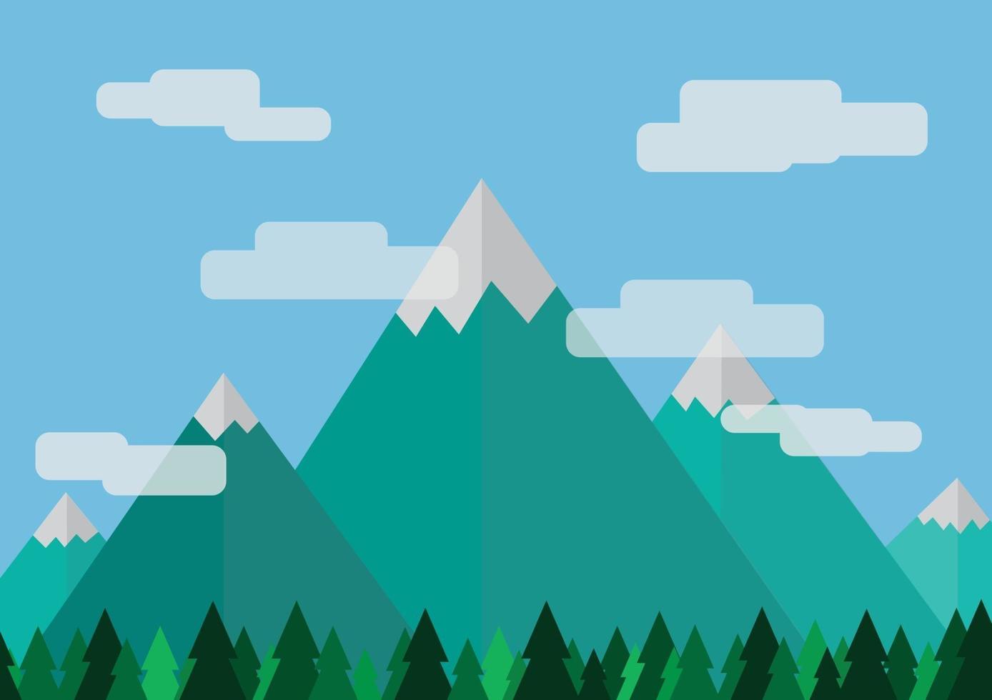 Flat design nature landscape with, hills and clouds. vector