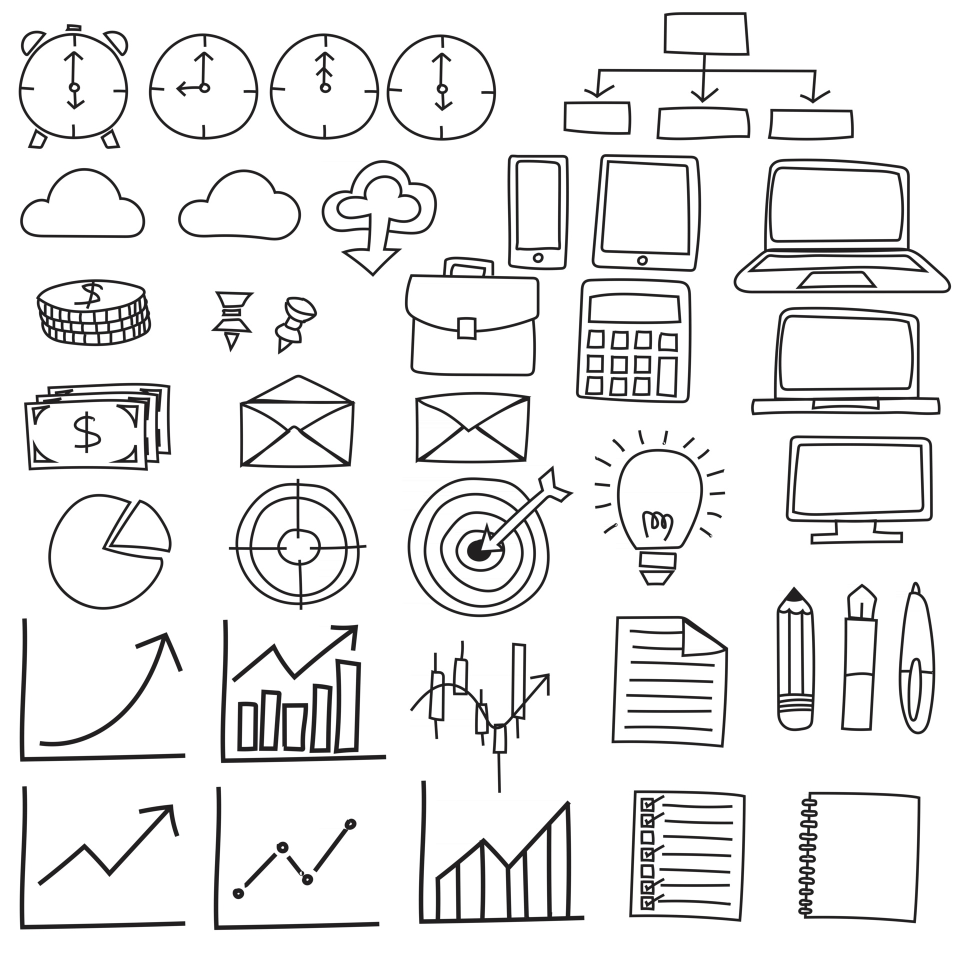 Doodle freehand sketch business icons. 2968299 Vector Art at Vecteezy