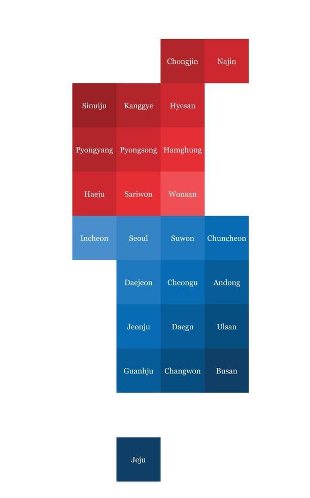 North and South Korea political map divide by state colorful square geometry. vector