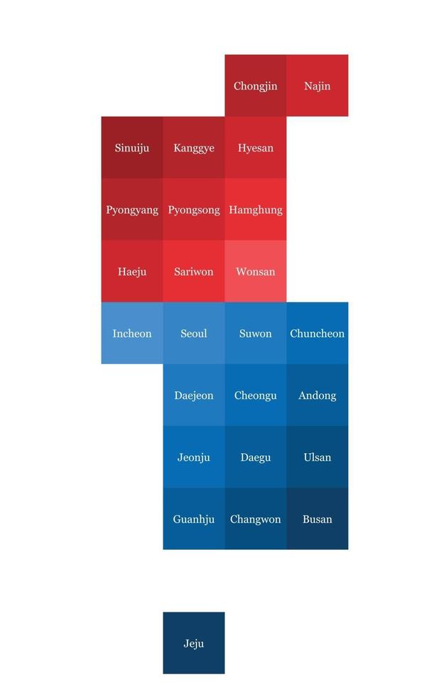 mapa político de corea del norte y del sur dividido por estado geometría cuadrada colorida. vector