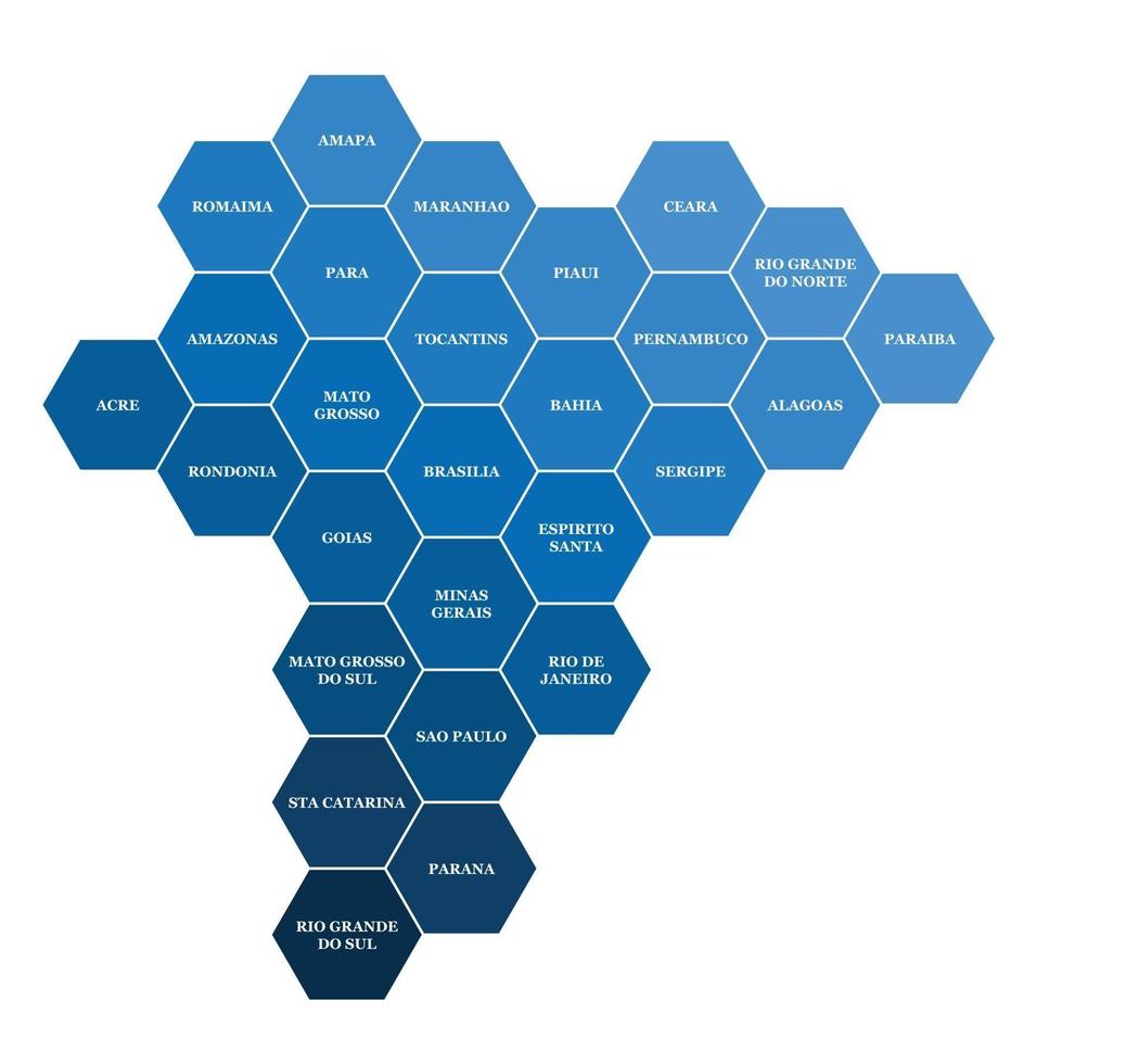 El mapa político de Brasil se divide por la geometría del hexágono colorido del estado. vector