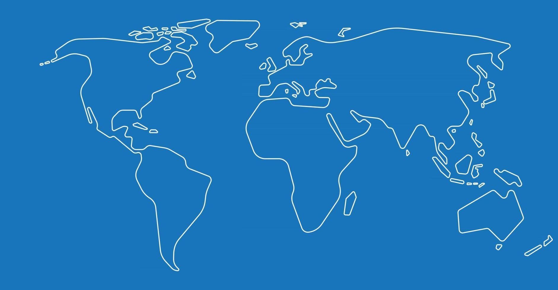 mapa del mundo del vector del esquema del estilo de la simplicidad en fondo azul.