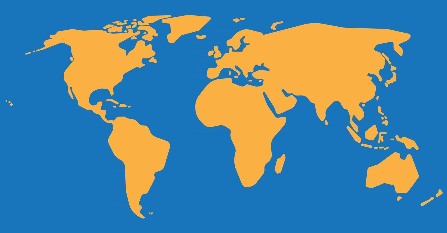 mapa del mundo del vector del esquema del estilo de la simplicidad en fondo azul.