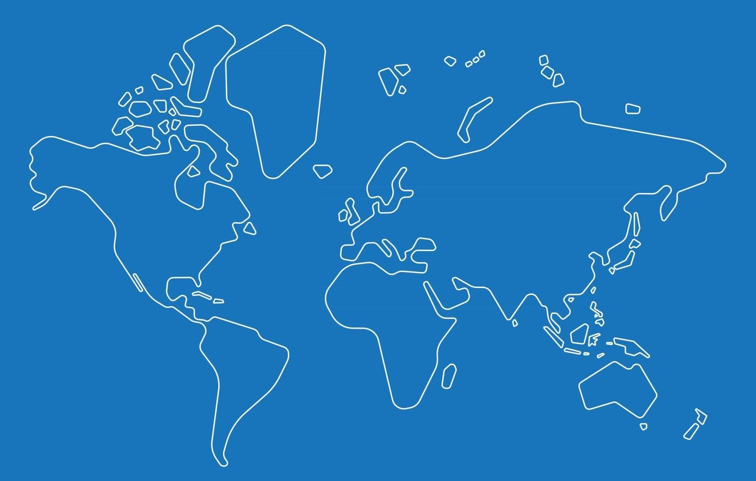 mapa del mundo del vector del esquema del estilo de la simplicidad en fondo azul.