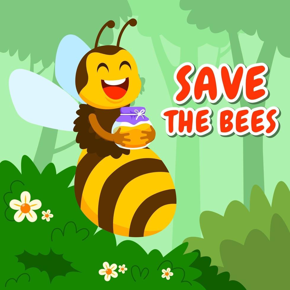 Happy Bee in the Forest Producing Honey vector