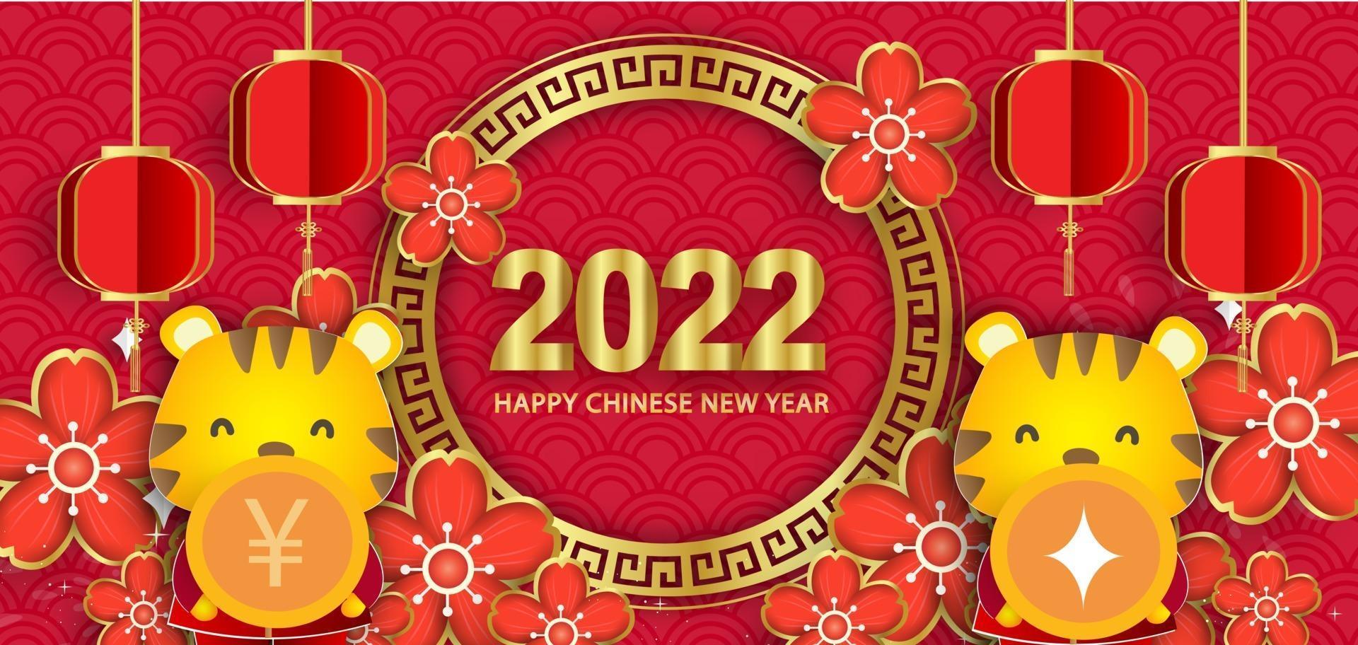 Chinese new year 2022 ,Year of the tiger banner . vector