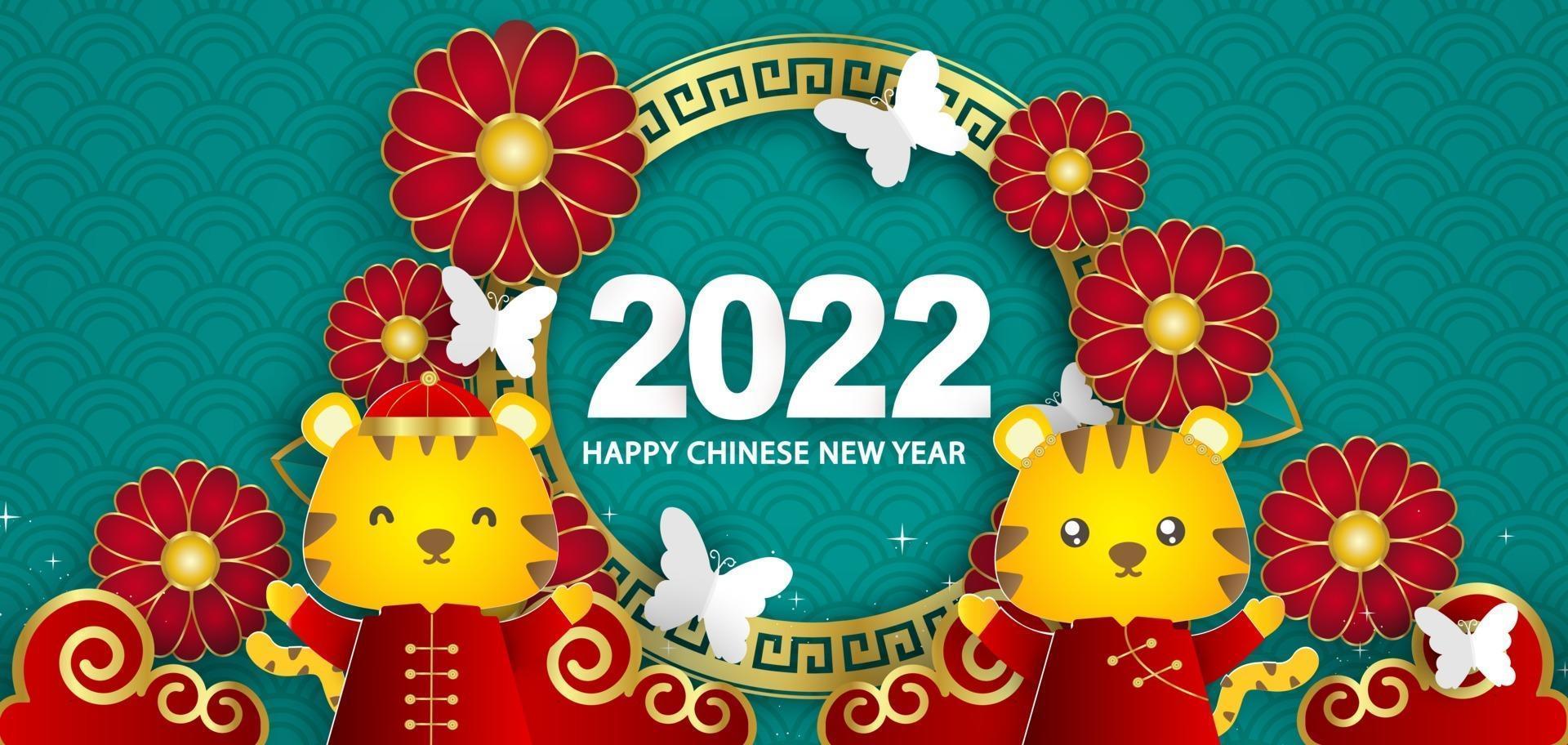 Chinese new year 2022 year of the tiger banner in paper cut style vector
