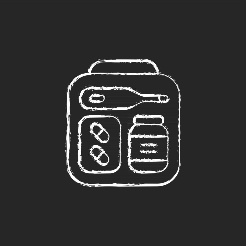 Mini first aid kit chalk white icon on dark background vector