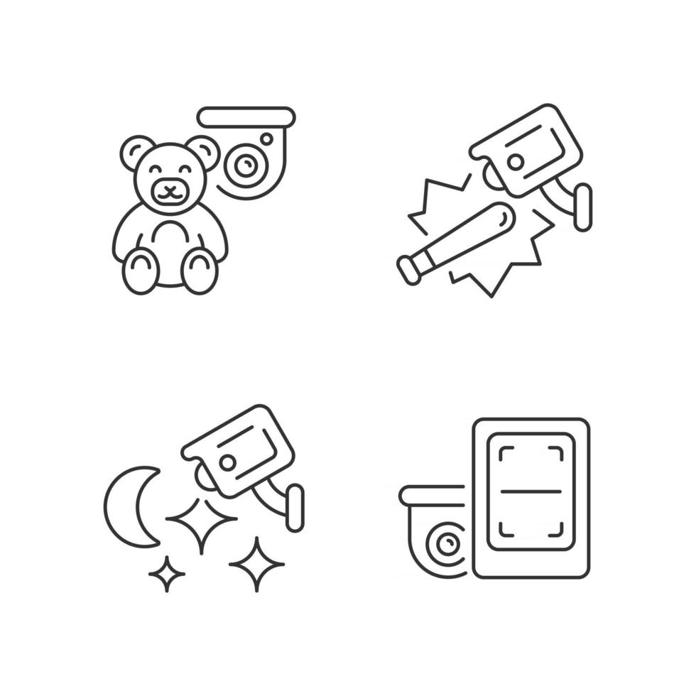 Security monitoring solution linear icons set vector