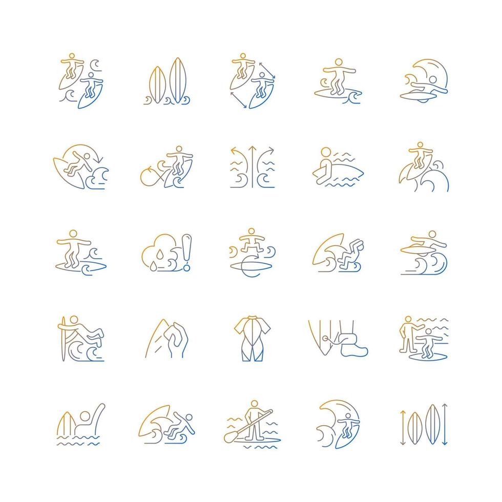 conjunto de iconos de vector lineal degradado de surf
