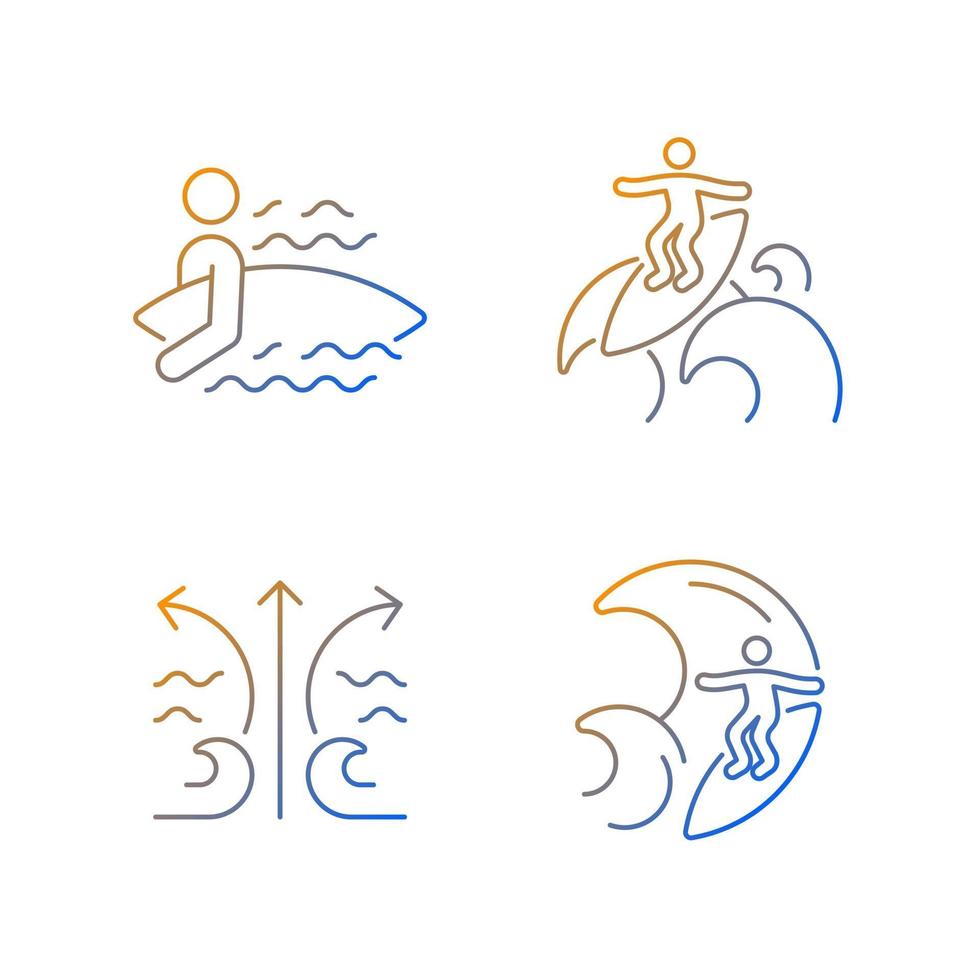 Riding wave using board gradient linear vector icons set