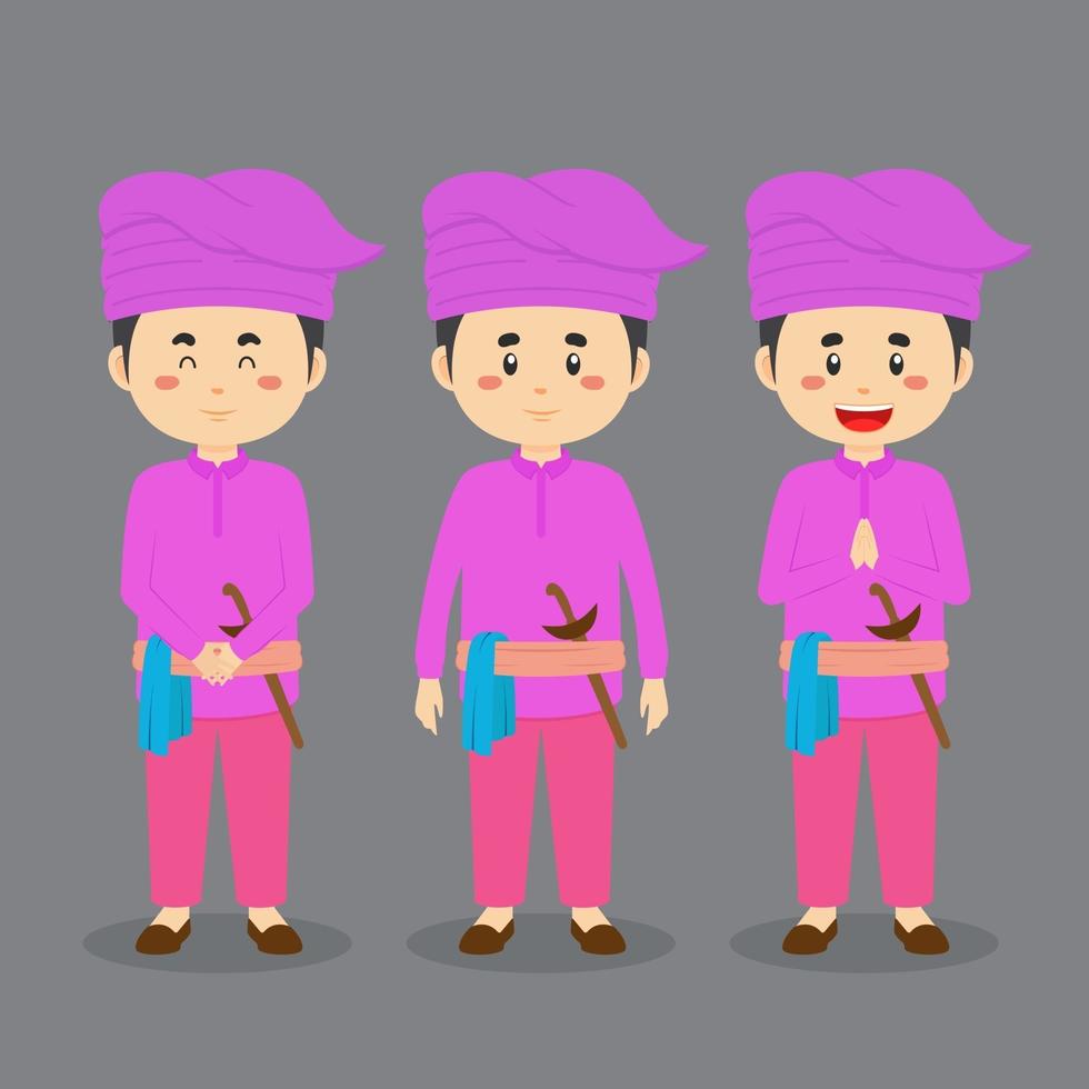 personaje de riau indonesia con varias expresiones vector