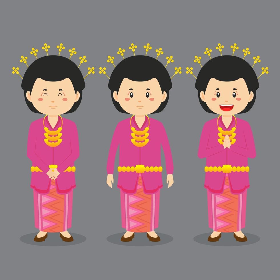 personaje de riau indonesia con varias expresiones vector