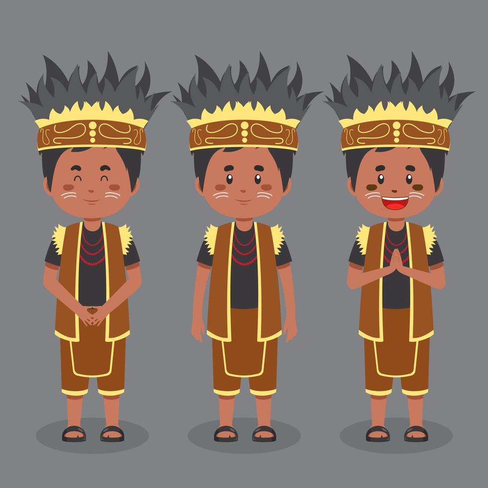 carácter papua indonesio con varias expresiones. vector