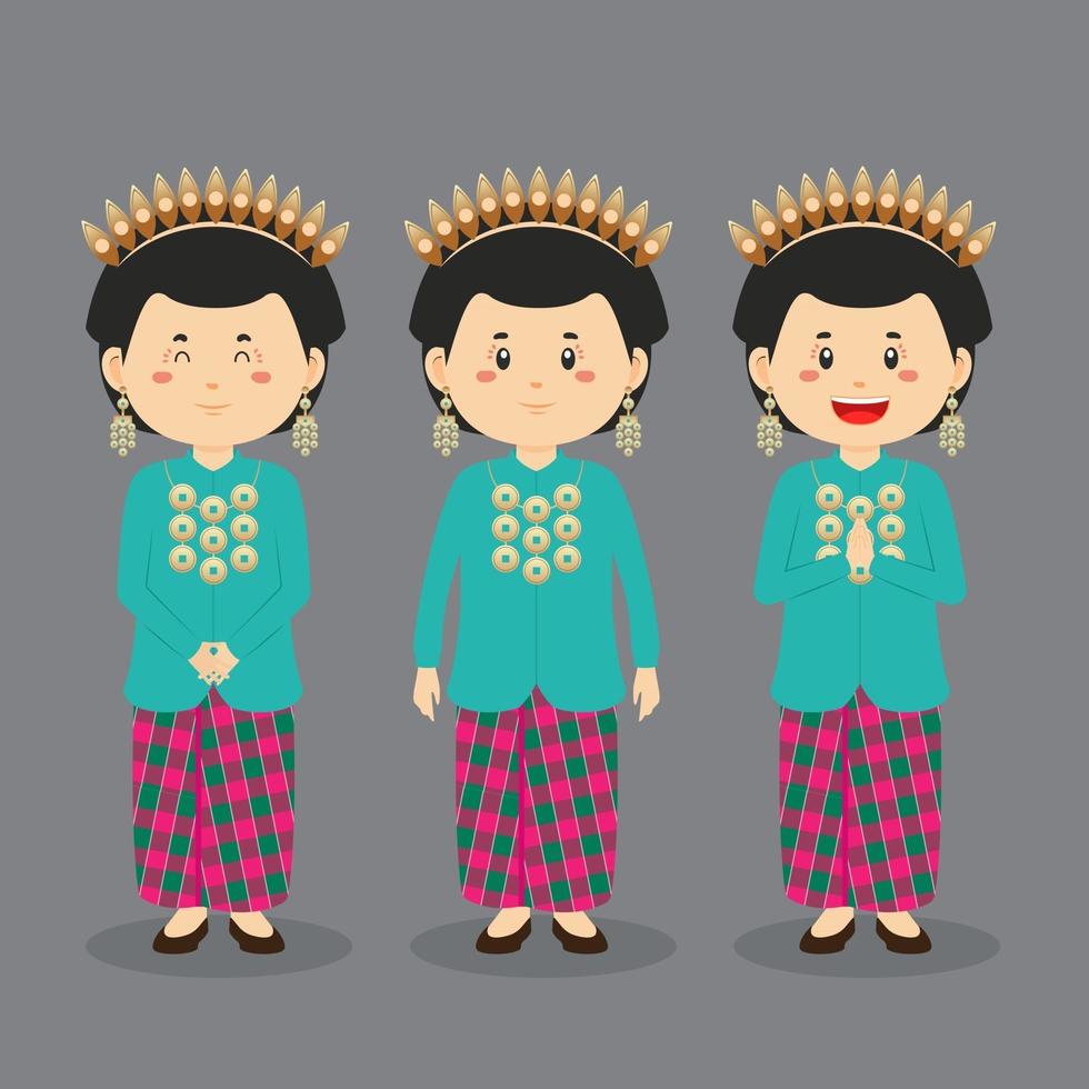 personaje de sulawesi del sur con varias expresiones. vector