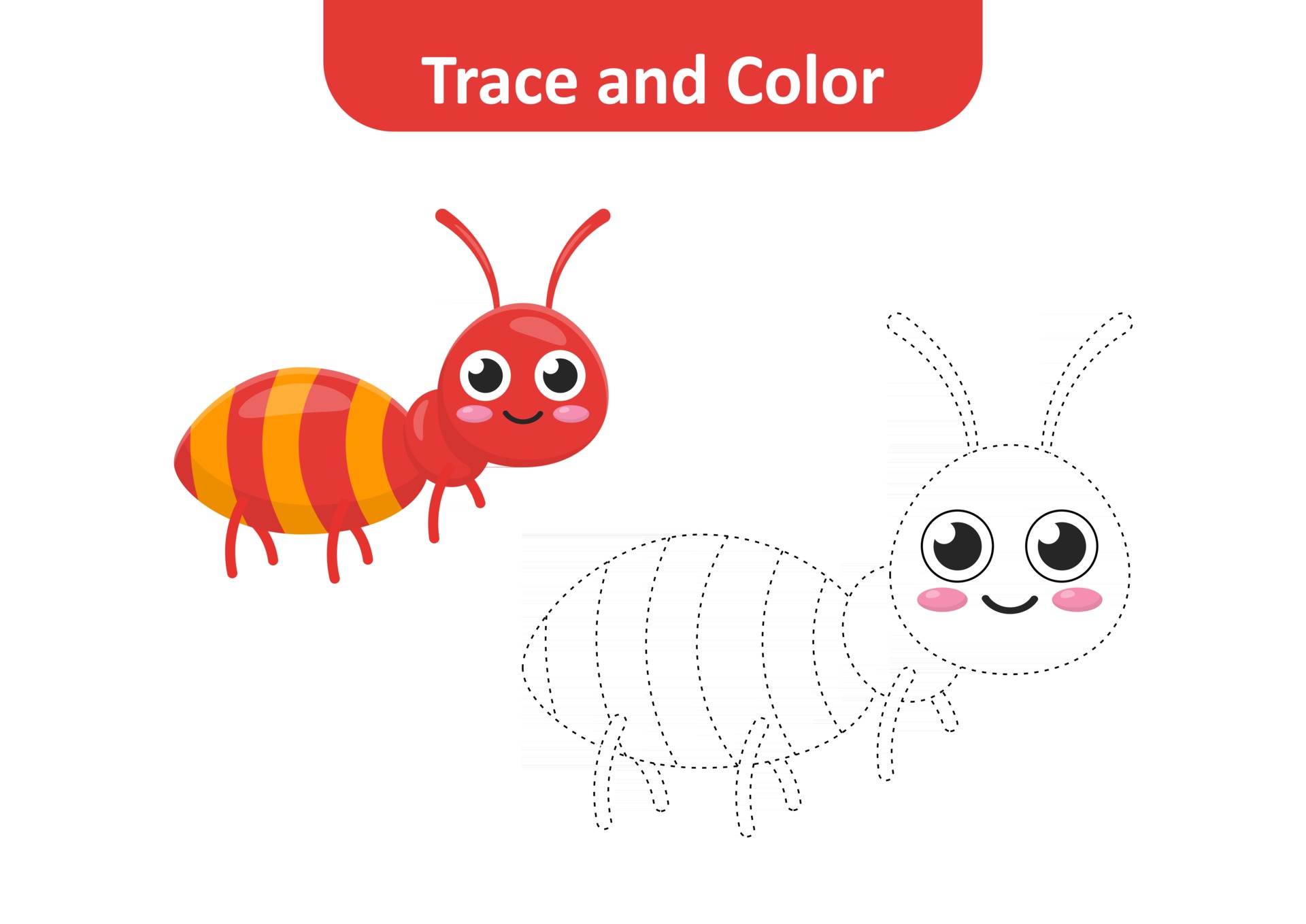 Trace and color for kids, ant vector 2969656 Vector Art at Vecteezy