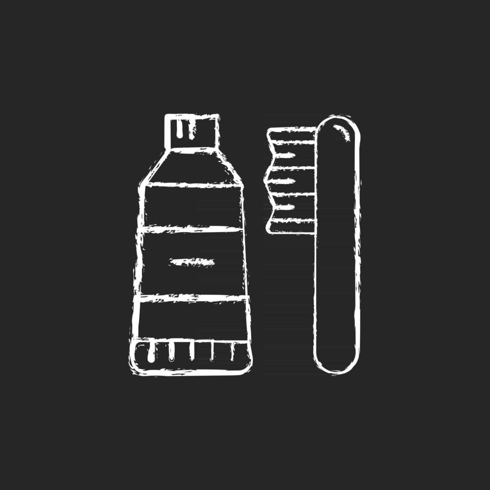 Icono de tiza de cepillo de dientes de viaje blanco sobre fondo oscuro vector