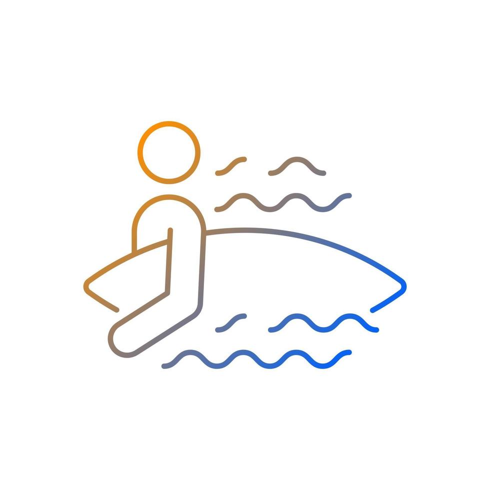 Surfer entering water gradient linear vector icon
