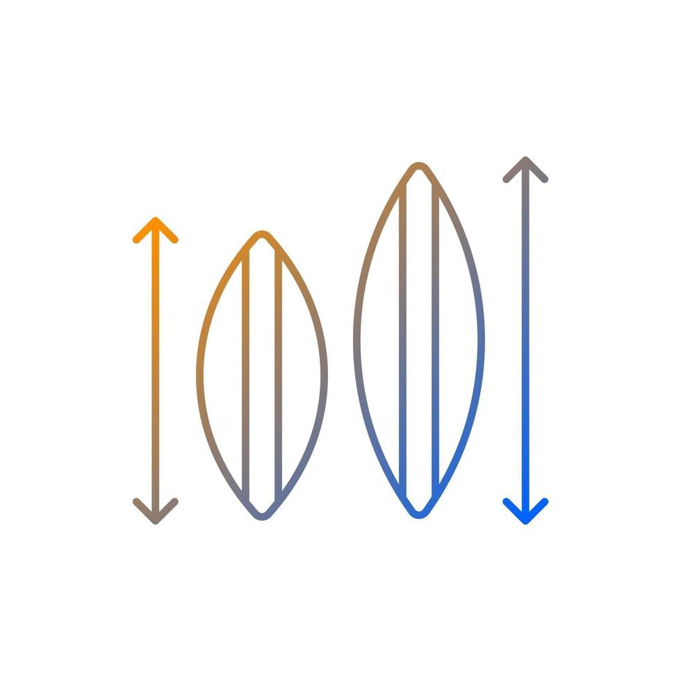 elegir el icono de vector lineal degradado de tamaño de tabla de surf