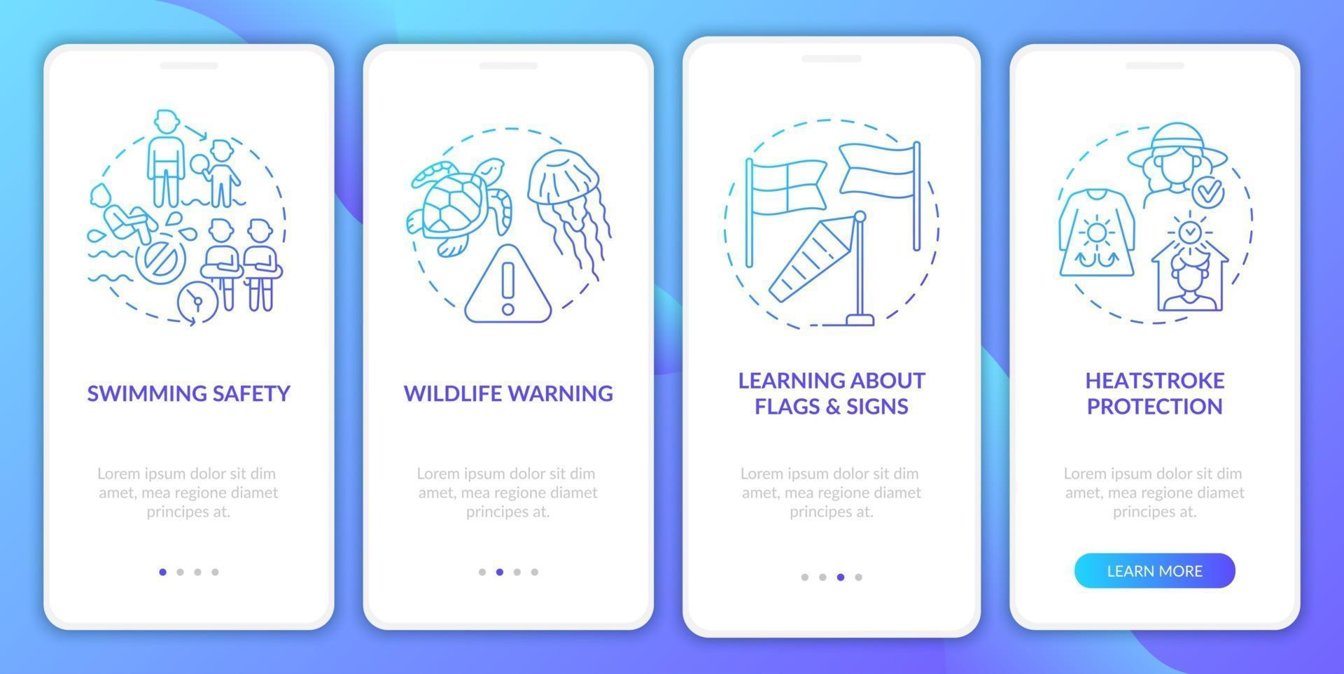 Summer coast safety onboarding mobile app page screen vector