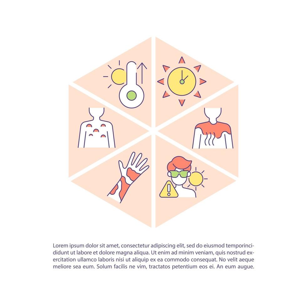 Sunburn prevention concept line icons with text vector